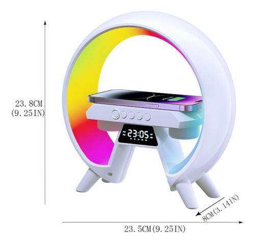 Bocina Doble Rgb Con Cargador Inalambrico Y Reloj