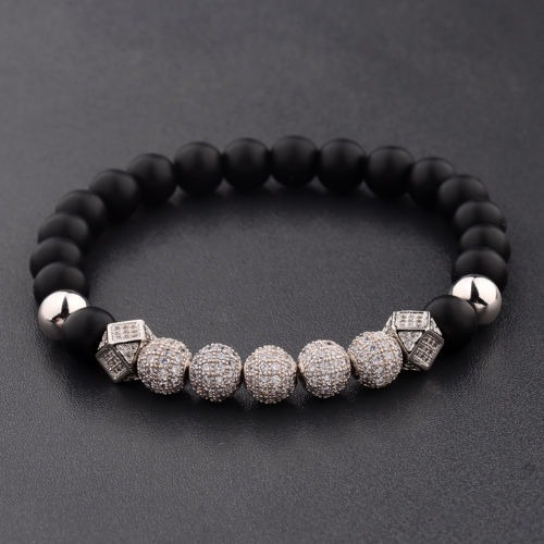 Zircon Bolas Tejidas A Mano 8 Mm Mate Lava Hombres Pulsera D