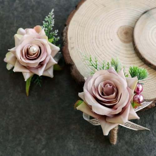 Imagen 4 de 12 de 2 Piezas Romántica Boda Fiesta Rosa Flor Boutonniere