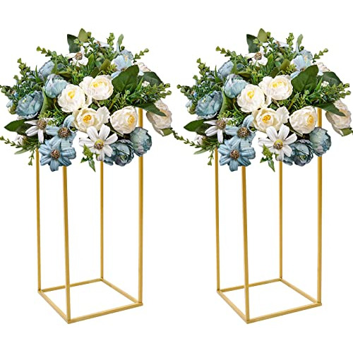 Soporte Floral Para Eventos - Columna Dorada De Metal Con Fo