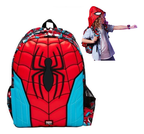 Mochila Escolar Diseño 3d Spider Man Marvel Con Gorra Impermeable Para Niñas Y Niños 