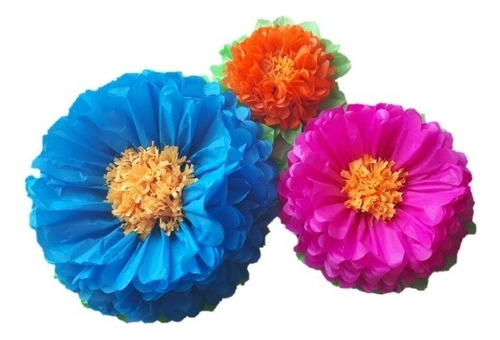 10 Flores Pompon Pétalos Y Hojas Verdes Diferentes Tamaños