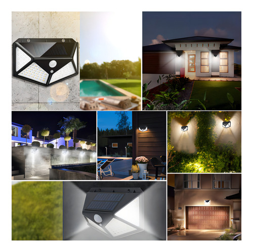 Kit 4 Luminária Solar 100 Led Com Sensor Jardim Prova D'água