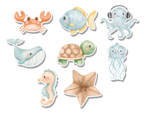 100 Recortes Apliques Fundo Do Mar Aquarela