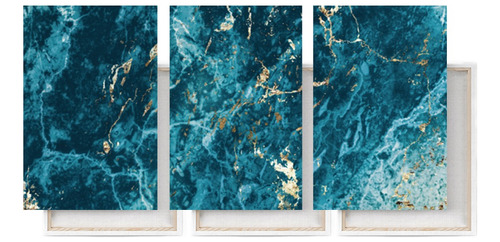 Set De Cuadros Canvas Para Sala Abstracto Textura Azul
