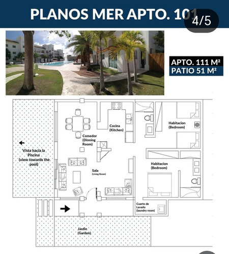 Remato Apartamentos En Cap Cana De 2 Habitaciones En Tanama Lodge Con Patio De 51 Metros