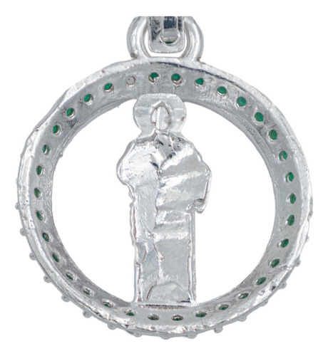 Dije Chico San Judas Zirconias Hombre Mujer Plata 925 Color Verde