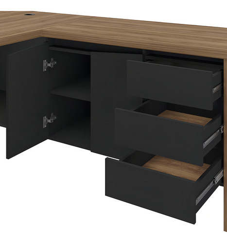 Mesa Escritório L 180x190cm 2 Portas 3 Gavetas Unik Preto