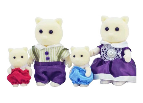 Muñecos Familia 4 Gatos Blancos Estilo Sylvanian Family