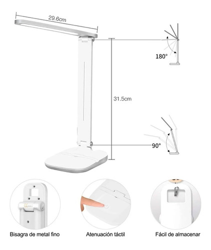 Imagen 2 de 9 de Lámpara Led De Lectura Para Escritorio, Recargable Usb