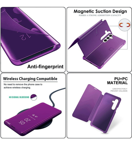 Funda Para Samsung A06 Clear View + Vidrio Full 9d C/huella Violeta Oscuro