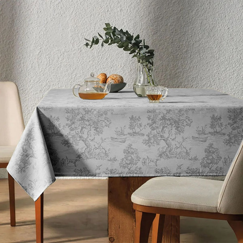 Toalha De Mesa Retangular 12 Lugares Grazia Cinza Karsten Árvores