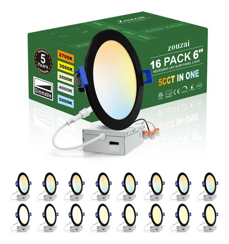 Luz Empotrable Led Ultrafina Negra De 6 Pulgadas Con Caja De