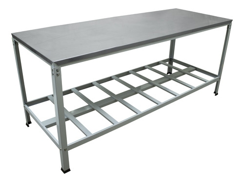 Mesa De Serviço Industrial Aço Inox 1,90x70 Com Prateleira