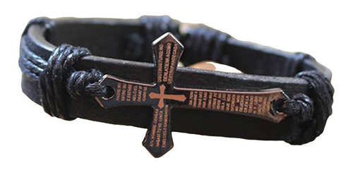 Pulsera Cuero Cruz Mujer Hombre Manilla Padre Nuestro