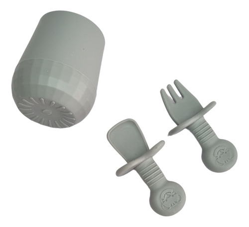 Set Vaso Cuchara Y Tenedor De Silicona Bebe Gris
