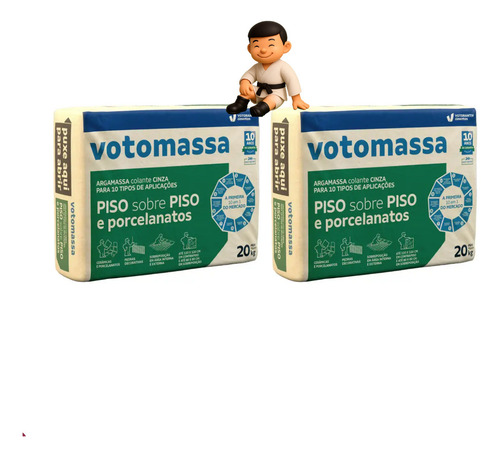 Kit Com 2 Argamassa Votomassa Porcelanato Cinza 20kg