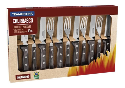 Jogo Talheres Churrasco Castanho Jumbo Polywood 12pçs