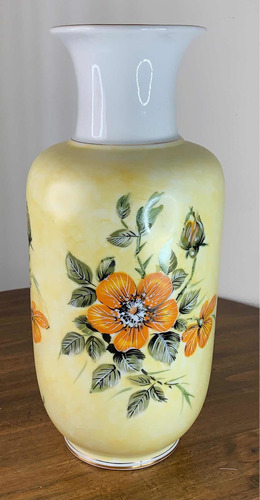 Vaso De Porcelana Floral Amarelo 36cm