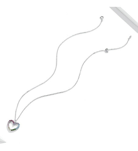 Collar De Plata S925 Con Circones Arcoíris Diseño Corazón