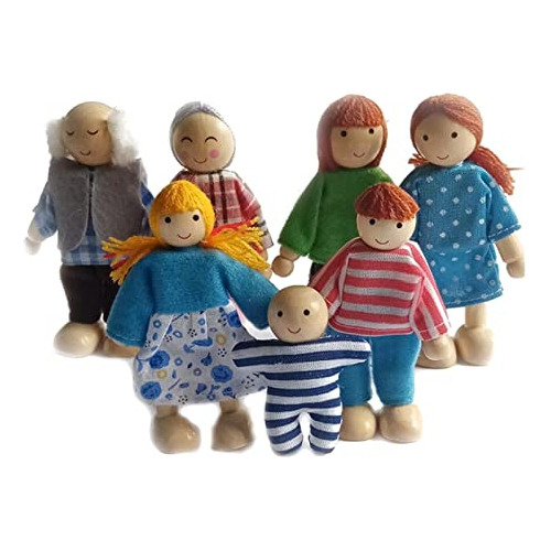 Hystyle 7 Pack Wooden Doll House Family Dollhouse Dolls Fami