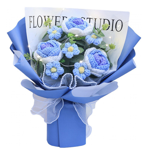 Ramo De Flores De Ganchillo Completo Con Luz, Ramo De Azul