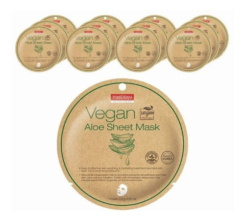 Mascarillas Veganas De Aloe Purederm (12 Packs)