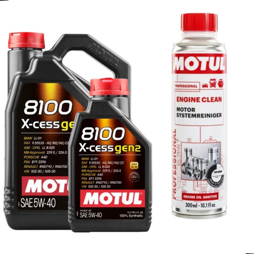 Óleo Motul 8100 X-cess 5w40 Sintético 5 Lts + Engine Clean