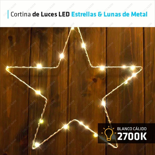 Imagen 3 de 10 de Cortina Led Estrellas Lunas Tira 3 Metros Calido 220v