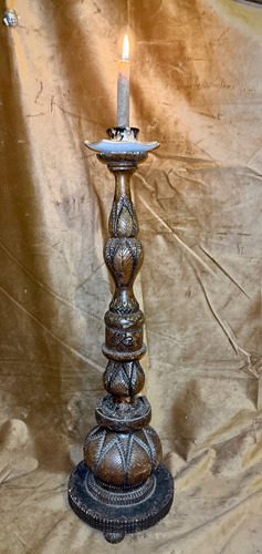 Candelabro Madera Tallada 57cm Estilo Marroquí Adorno Único