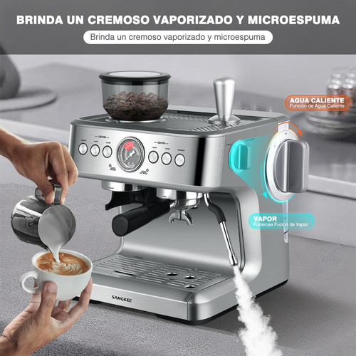 SANGKEE Máquina de Espresso con Molinillo y Varilla de Vapor, Cafeteras Espresso Profesionalde 20 bares con Doble Caldera & Tecnología de Calentamiento,Capuchino y Latte para Uso Doméstico y Comercial