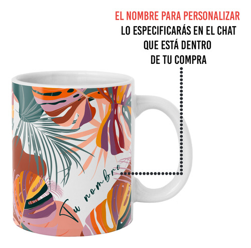 Taza Diseño Para Mujer Flores Hojas Con Tu Nombre