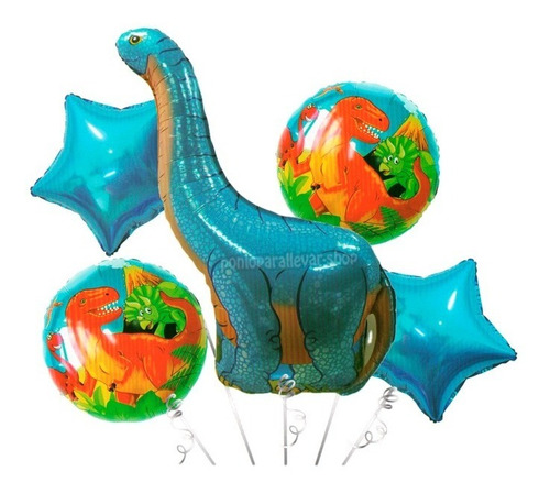 Set 5 Globos Metálicos Dinosaurio Azul Grande Decoración