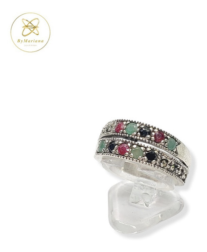 Imagen 5 de 10 de Anillo Plata Raices Piedras De Colores