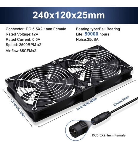 Ventilador Fan Cooler Doble Para Servidor 240x120x 25mm