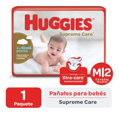 68 Pañales Huggies Supreme Care Talle M Mediano 5,5 A 9,5kg