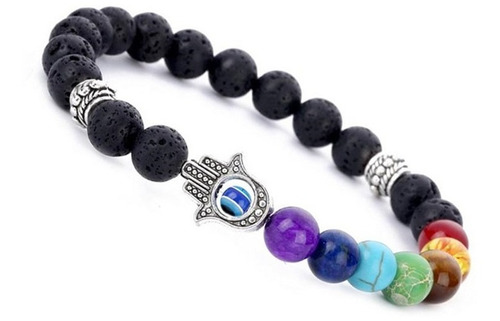 Pulseraa Mano De Fatima Mujer Hombre Piedras 7 Chakras