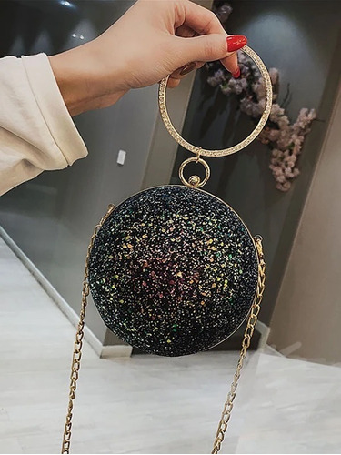 Bolso Circular Minimalista Con Lentejuelas  Con Cadena