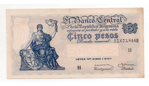 Billete 5 Pesos Moneda Nacional Progreso Bottero 1875a
