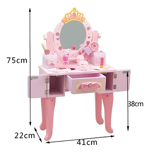 Tocador Princesa Frutilla Con Silla Y Set De Belleza