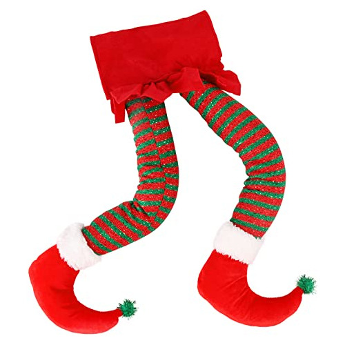 Patas De Elfo Navideño Raya De Punto Roja Y Verde Deco...