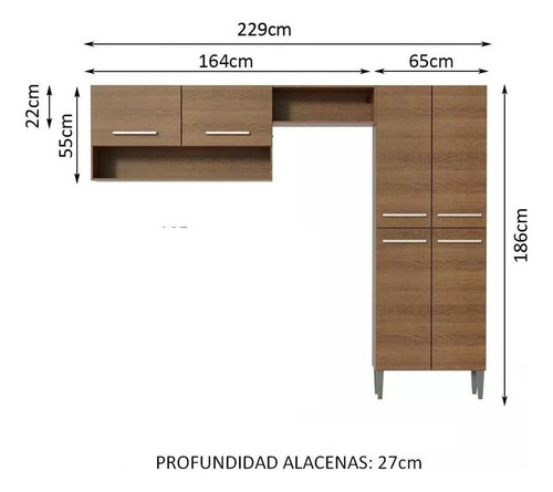 Cocina Integral Madesa Color Marrón (armario Y Alacena)