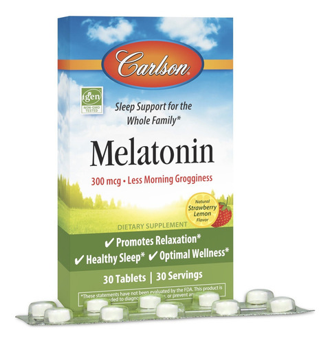 Carlson Labs Melatonina 300 Mcg 30 Tabletas Sabor Fresa - Limón