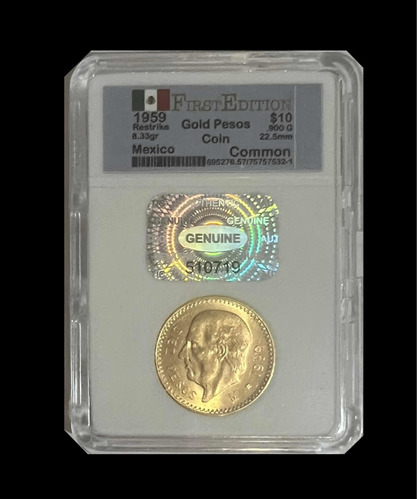Hidalgo 10 Diez Pesos Oro Ley .900 Año 1959 Mexico