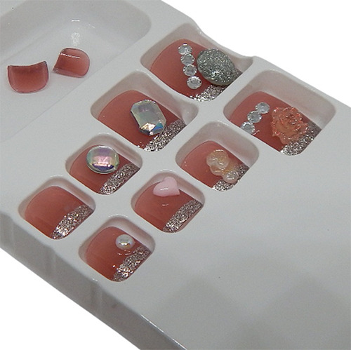 Set 12 Uñas Postizas  Para Pie Decoradas Strass Y  Pegatinas