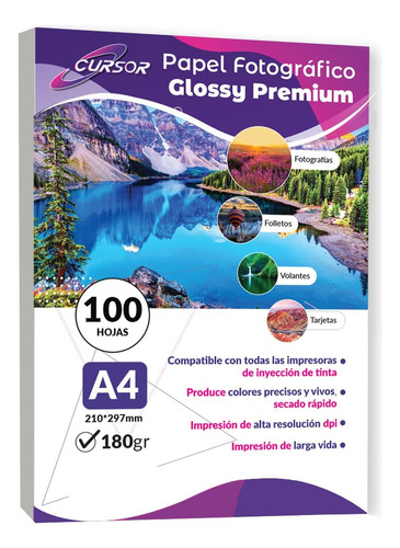 Papel Fotografico 100 Hojas Brillante 180 Gramos A4  