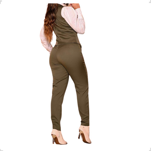 Conjunto Colete Calça Verde Alfaiataria Terninho Feminino