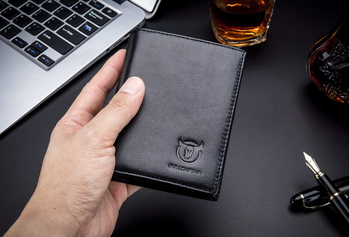 Bullcaptain Cartera De Cuero Genuino Para Hombre Con Bloqueo