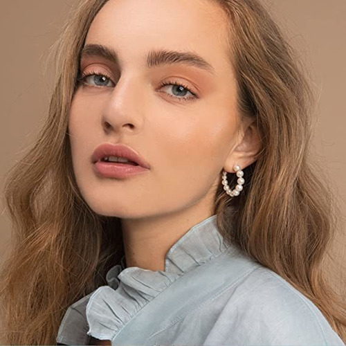 Pendientes De Aro De Perlas Para Mujer, Chapados En Oro De 1