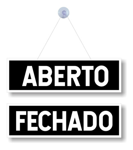 Placa Aberto/fechado Preto Com Cordão E Ventosa Pvc 